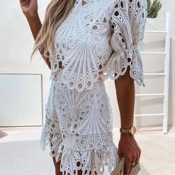 Levency Crochet Lace Half Blouse Short Set New In