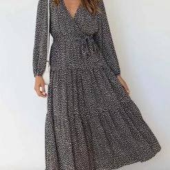 Levency New In Print Belted Long Sleeve Maxi Dress