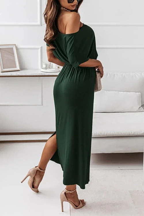 Levency Dew Shoulder Slit Belted Bat Dress 20 Levency Dew Shoulder Slit Belted Bat Dress