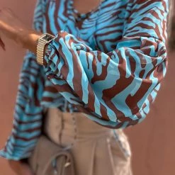 Levency Zebra Puff Sleeve Lace Neck Top 13 Levency Zebra Puff Sleeve Lace Neck Top