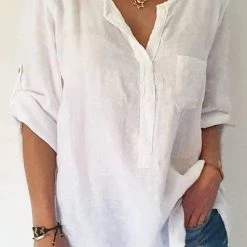 Levency Sequin Pockets V Neck Blouse