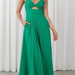 Levency Cut Out Backless V Neck Maxi Dress