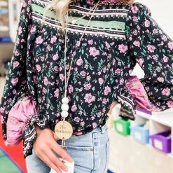 Levency Floral Ruffles Balloon Sleeves Blouse New In