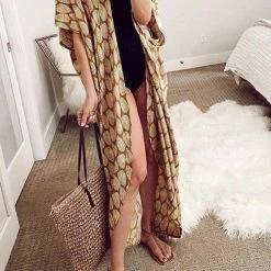 Levency Leaf Belted Kimono Cardigan