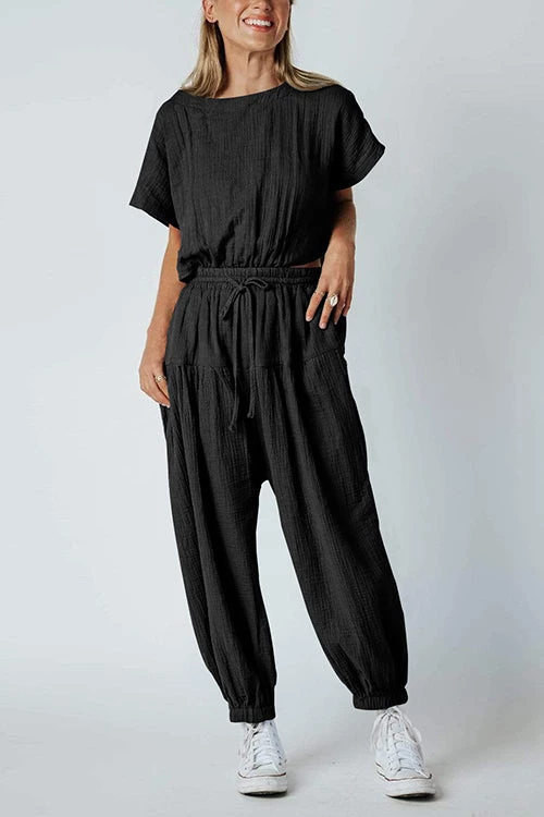 Levency Slit Back Solid Drawstring Jumpsuit 12 Levency Slit Back Solid Drawstring Jumpsuit