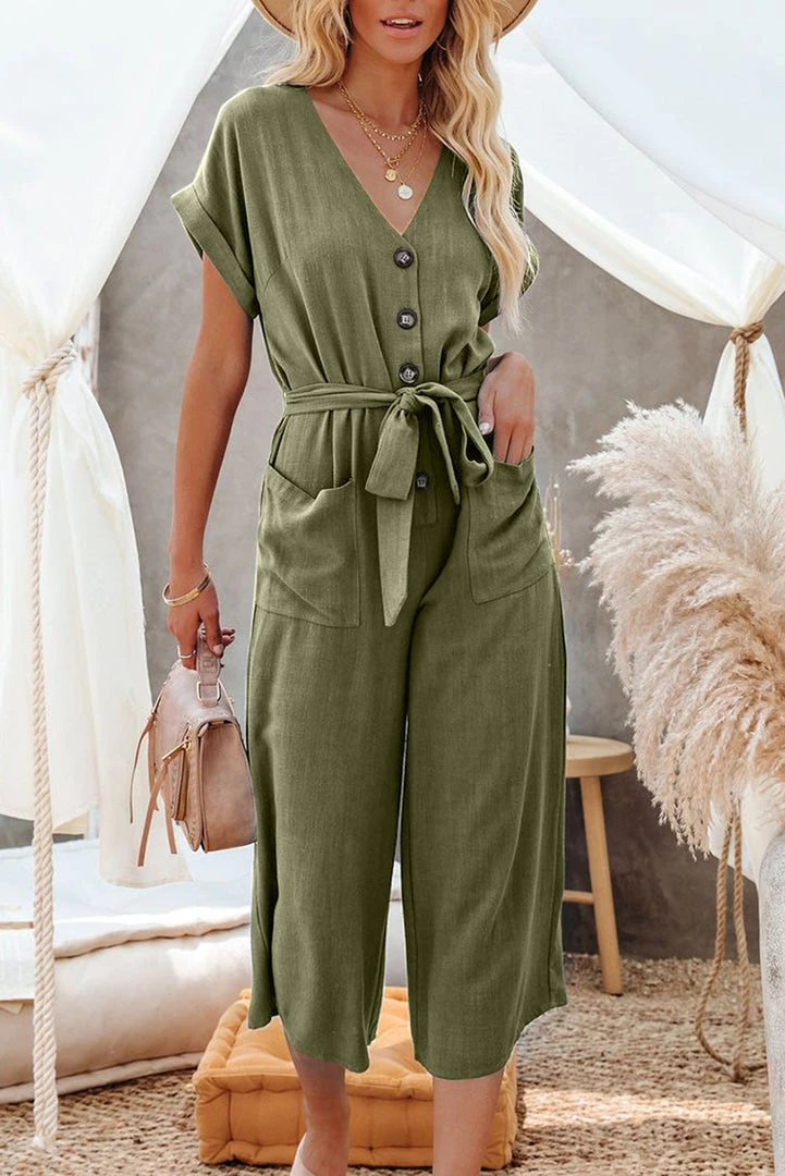 Levency Solid Belted Button Pockets Jumpsuit New In 2 Levency Solid Belted Button Pockets Jumpsuit New In