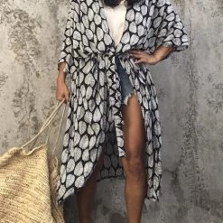 Levency Leaf Belted Kimono Cardigan