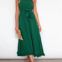 Levency Ruffles One Shoulder Belted Maxi Dress