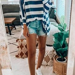 Levency Stripe O Neck Bat Blouse New In