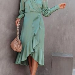 Levency Ruffle Trim Wrap Maxi Dress New In