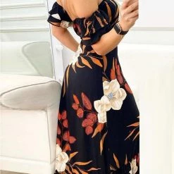 Levency New In Off Shoulder Ruffles Hem Maxi Dress