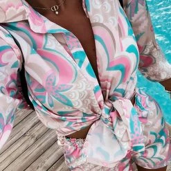 Levency New In Print Tie Blouse Short Set 18 Levency New In Print Tie Blouse Short Set