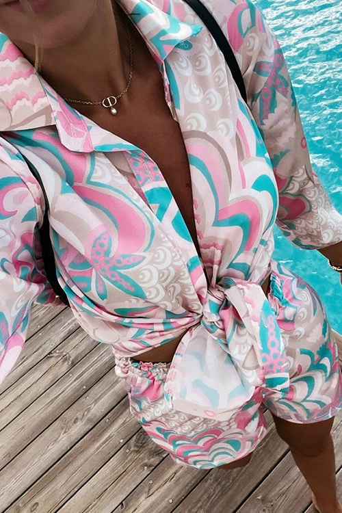 Levency New In Print Tie Blouse Short Set 3 Levency New In Print Tie Blouse Short Set