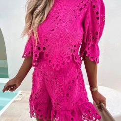 Levency Crochet Lace Half Blouse Short Set New In