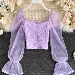 Levency Mesh Puff Sleeve Crop Top