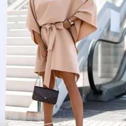 Levency New In Loose Bat Belted Mini Dress