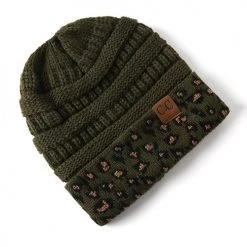 Levency New In Animal Print Messy Bun Beanie