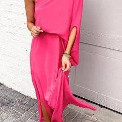 Levency One Shoulder Slit Maxi Dress New In