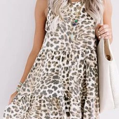 Levency Leopard Sleevelsss Babydoll Dress 7 Levency Leopard Sleevelsss Babydoll Dress