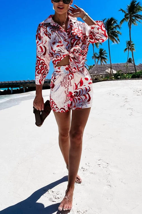 Levency New In Print Tie Blouse Short Set 8 Levency New In Print Tie Blouse Short Set