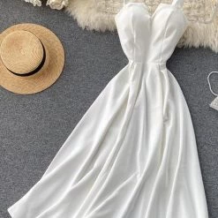 Levency Solid V Slip Maxi Dress