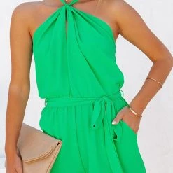 Levency New In Pocketed Halter Neck Backless Romper