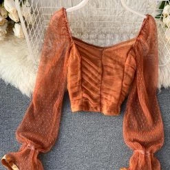 Levency Mesh Puff Sleeve Crop Top