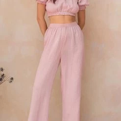 Levency Off Shoulder Ruched Crop Top Pants Sets