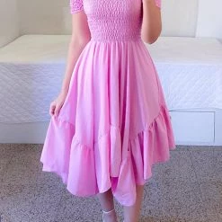 Levency Shirred Bodice Off Shoulder Flap Asymmetric Dress New In