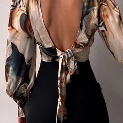 Levency Print Cutout Puff Sleeve Crop Top New In