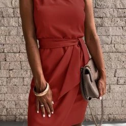 Levency New In One Shoulder Belted Mini Dress