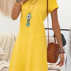 Levency New In Solid V Neck Short Sleeve Mini Dress