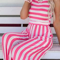 Levency Ruffles Stripe Wide Leg Jumpsuits New In