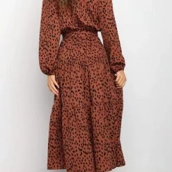 Levency New In Print Belted Long Sleeve Maxi Dress