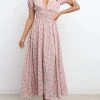 Levency Shirred Waist V Neck Maxi Dress New In