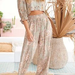 Levency Floral Backless Wide Leg Pants Suit