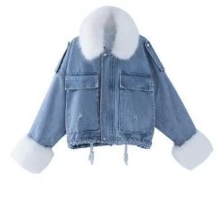 Levency Detachable Fuzzy Faux Fur Collar Denim Coat New In 75 Levency Detachable Fuzzy Faux Fur Collar Denim Coat New In