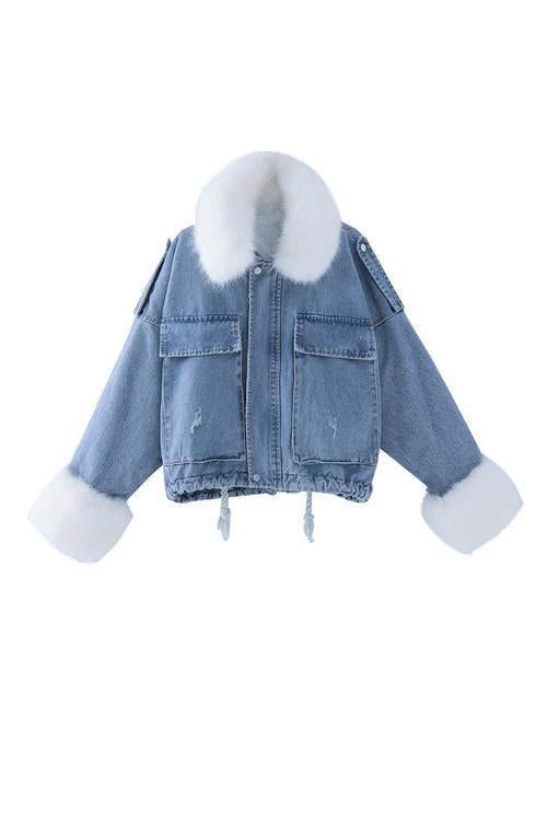 Levency Detachable Fuzzy Faux Fur Collar Denim Coat New In 36 Levency Detachable Fuzzy Faux Fur Collar Denim Coat New In