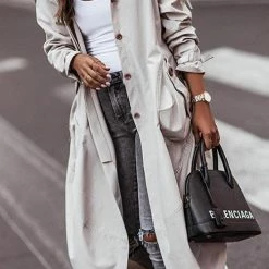 Levency New In Single Breasted Pocket Belted Trench Coat