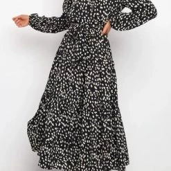 Levency New In Print Belted Long Sleeve Maxi Dress