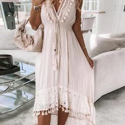 Levency Tassels V Neck Sleeveless Swallow Dress New In