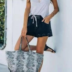 Levency New In Raw Edge Drawstring Denim Shorts 11 Levency New In Raw Edge Drawstring Denim Shorts