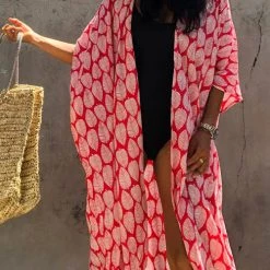 Levency Leaf Belted Kimono Cardigan