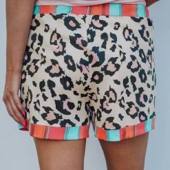 Levency New In Leopard Patchwork Drawstring Shorts