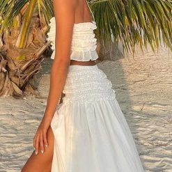 Levency Beachy Kisses Shirred Crop Maxi Skirts Set New In