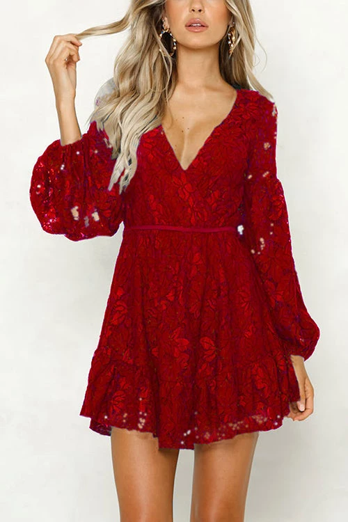 Levency Lace V Neck Puff Sleeve Mini Dress New In 2 Levency Lace V Neck Puff Sleeve Mini Dress New In