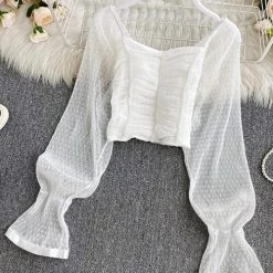 Levency Mesh Puff Sleeve Crop Top