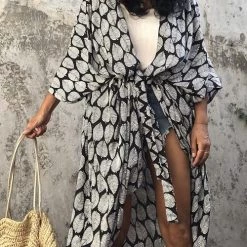 Levency Leaf Belted Kimono Cardigan