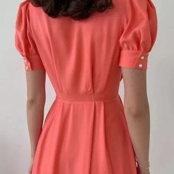 Levency Pearl Button O Neck Shirt Maxi Dress