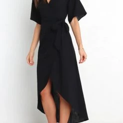 Levency Solid V Neck Tulip Wrap Dress New In 22 Levency Solid V Neck Tulip Wrap Dress New In